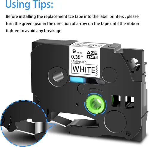 Miniatura 4 de Cruxer Paquete de 1 cinta de etiquetas de repuesto para P-Touch TZe-221 TZ-221, texto negro sobre blanco, laminado de 0.354 in, 0.35 pulgadas