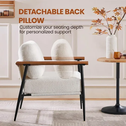 Miniatura 9 de Yaheetech Silla de Acento, Silla de Tocador Moderna, Silla de Salón de Tela Boucle con Marco de Metal, Almohada de Respaldo Mullida y Cojín