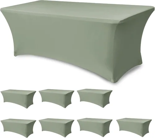 Miniatura 32 de Funda Elástica para Mesa para Mesas Rectangulares de 4 pies - Paquete de 8 Manteles de Spandex Azul Aguamarina con Elástico - Para Mesas Plegables