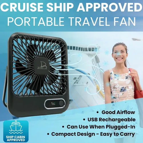 Miniatura 2 de Ventilador de Cabina para Crucero Aprobado - Gancho Magnético Incluido Para Colgar en Paredes - Portátil Recargable USB y Enchufe, Función de Negro