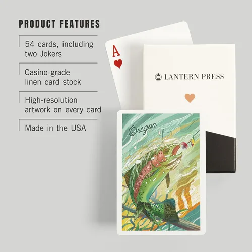 Miniatura 3 de Lantern Press Oregon, Fishing, Underwater Trout, 52 Playing Cards for Adults, Poker Size Card Deck