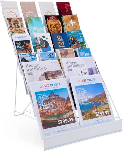 Displays2go Revistero de alambre con 6 niveles abiertos, capacidad para revistas y folletos, incluye canal de letrero en la parte delantera, alambre