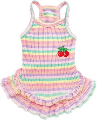 Miniatura 9 de Lindo vestido de perro para perros pequeños y niña, ropa de cumpleaños, ropa de primavera y verano, trajes de perro, arco iris, colorido, a rayas