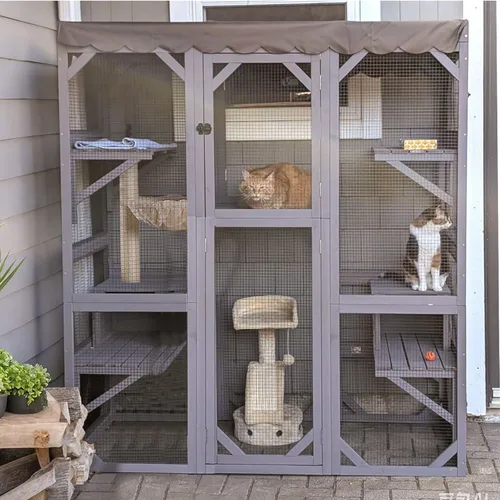 Ventana Catio Outdoor Cat Recinto Casa grande para gatos | Walk In, Refugio para Gatitos, Con Caja de Descanso, Gris