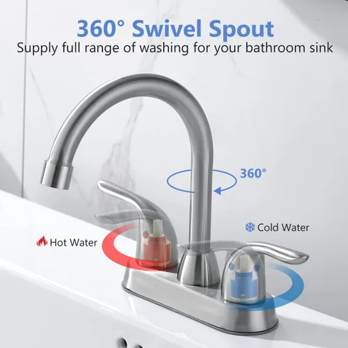 Miniatura 2 de Grifo de lavabo de baño con conjunto de drenaje emergente, grifo central de 4 pulgadas y 2 manijas - Control de temperatura, fácil de instalar