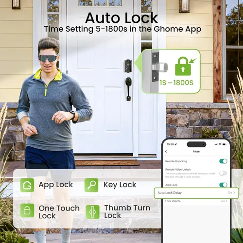 Miniatura 4 de GHome Smart Cerrojo de Seguridad, Cerradura de Puerta sin Llave con Código de Huella Dactilar para Puerta Delantera, Bloqueo Automático, Control por