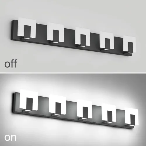 Miniatura 4 de Aipsun - 5 Lámparas de tocador, modernas, de color negro, con luz led arriba y abajo, para colocarlas sobre el espejo del tocador del baño, de 6,000
