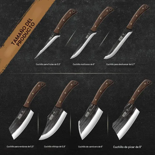 Miniatura 2 de HOSHANHO Juego de cuchillos de carnicero, juego de cuchillos de chef de carnicero forjados a mano con bolsa de rollo, cuchillo afilado para carne