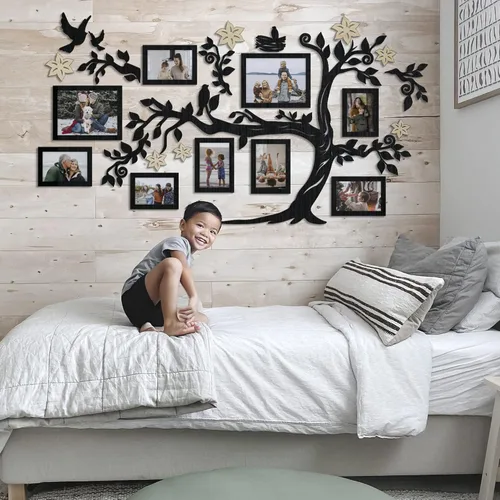Miniatura 2 de JustLikeWood 39 x 22 pulgadas Calcomanía de Pared Grande de Árbol Genealógico de Madera para Decoración del Hogar con Marco de Fotos Estándar