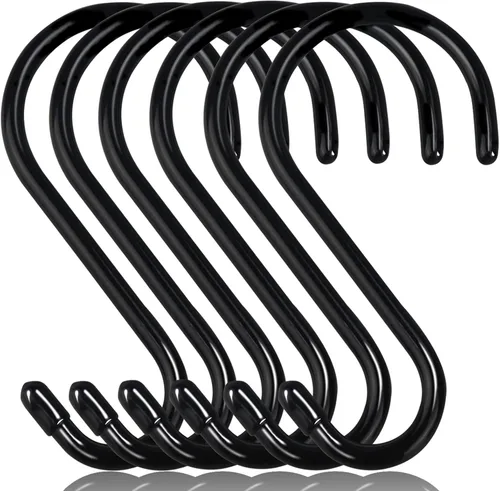 Miniatura 12 de DINGEE - Paquete de 12 ganchos en S de 4 pulgadas, resistentes, con revestimiento de goma negro antideslizante, ganchos de metal grandes