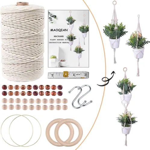 Miniatura 8 de 169 piezas Kit de macramé para principiantes 3 mm x 220 yardas de cordón de macramé de algodón natural para colgar en la pared, los mejores