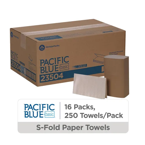 Miniatura 2 de Toallas de papel recicladas Pacific Blue Basic S-Fold de GP PRO (Georgia-Pacific), marrón, 23504, 250 toallas por paquete, 16 paquetes por caja