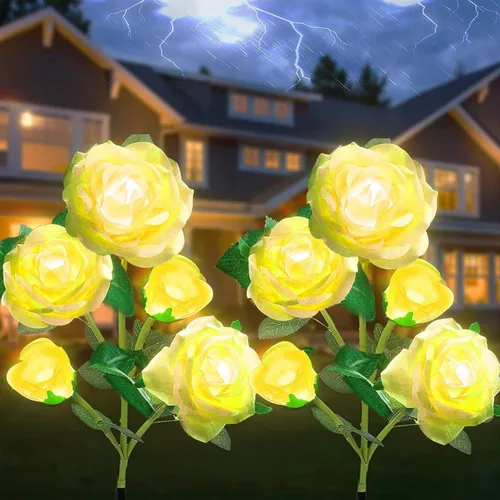 Miniatura 8 de SmilingTown Luces solares de flores para exteriores, impermeables, [actualizadas], paquete de 2 10 rosas blancas, luces decorativas para jardín