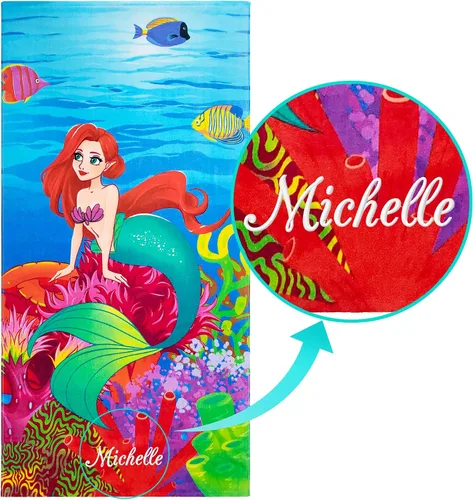 Miniatura 6 de Beachland Toalla de playa de sirena 30 x 60 pulgadas, 100% algodón, colores arcoíris