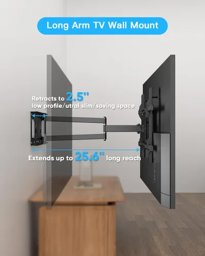Miniatura 4 de Soporte de pared para TV de brazo largo con extensión de 25.6 pulgadas, soporte de TV de esquina de movimiento completo resistente para pantallas