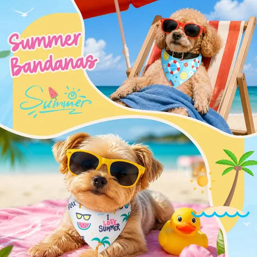 Miniatura 2 de Sweetude 50 Pcs Dog Bandanas Bulk for Summer Hawaii Puppy Bandanas Adjustable Triangle Scarf Set Holiday for Small Medium Large Pet Costume