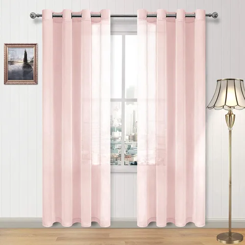 Miniatura 88 de DWCN Cortinas traslúcidas color verde frijol para sala de estar y dormitorio - Cortinas voile con aspecto de lino sintético con ojales en la parte