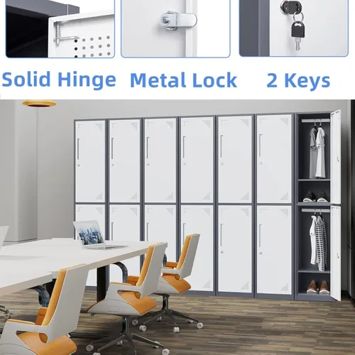 Miniatura 4 de Yizosh Taquillas de metal para empleados con llaves, armario de almacenamiento de 71 pulgadas con 2 puertas, armario alto de acero para gimnasio