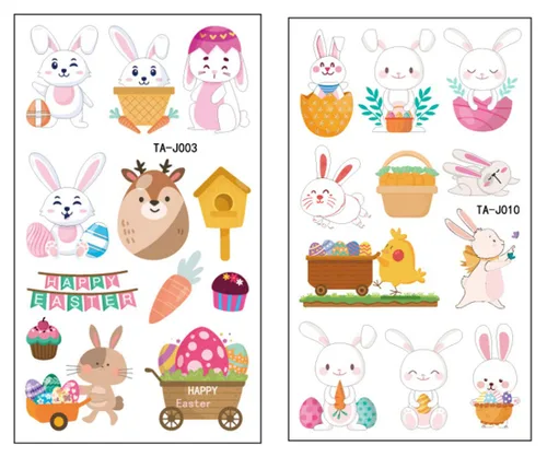 Miniatura 2 de 10 hojas (110 unidades) Tatuaje temporal de Pascua para niños, calcomanías de tatuaje de huevos de conejo, manos faciales disponibles, decoraciones