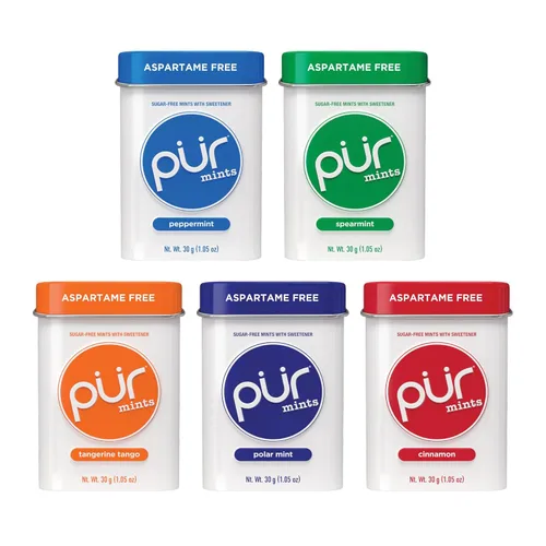 Miniatura 20 de PUR Mentas Mentas para aliento fresco sin aspartame Elaboradas con xilitol Sin azúcar, veganas, sin gluten Sabor natural a menta piperita