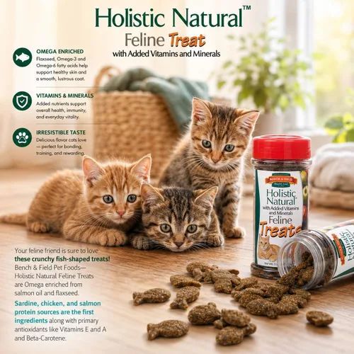 Miniatura 7 de Bench & Field Holistic Natural Healthy Kitty Treats Bocadillos crujientes en forma de pescado Delicioso aperitivo con sabor a mariscos, 3 onzas