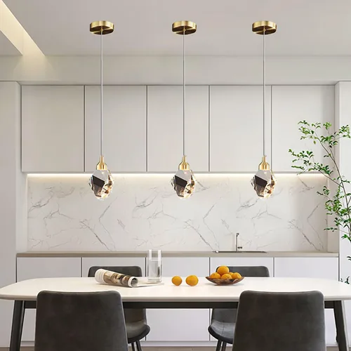 Miniatura 3 de Lámpara colgante moderna de cristal, lámpara colgante LED de 3 colores, lámpara colgante de techo de oro de altura ajustable, para cocina, isla
