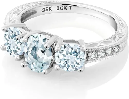 Miniatura 33 de Gem Stone King Anillo de compromiso de 3 piedras preciosas de oro blanco de 10 quilates con piedra natal y diamantes cultivados en laboratorio