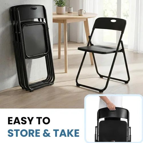 Miniatura 4 de Paquete de 10 sillas plegables de plástico negro, asientos comerciales apilables portátiles para interiores y exteriores con marco de acero