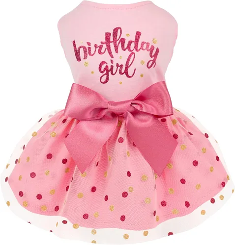 Vestido de Tul para Perros Fitwarm Cumpleaños Niña, Ropa para Perros Pequeños Niña, Ropa para Gatos, Rosa, Pequeño