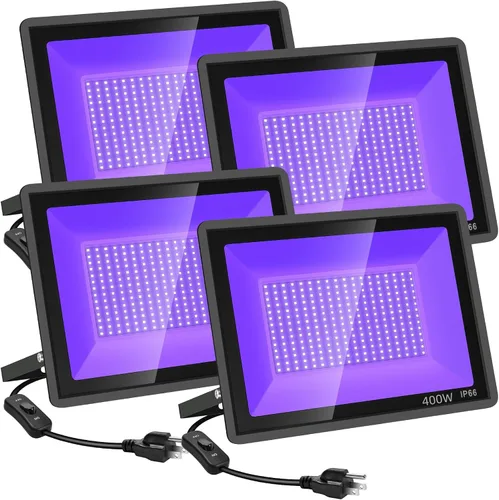 Miniatura 9 de YANYCN Paquete de 4 Luces LED Negras de 100W, Luz de Inundación de Luz Negra con Enchufe y Interruptor, 120VAC IP66 Impermeable Luz Negra