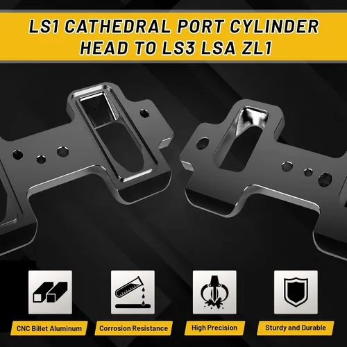 Miniatura 3 de LS1 Placas adaptadoras de colector de admisión rectangular para culata de puerto catedral a LS3 LSA ZL1 CTS-V (negro)