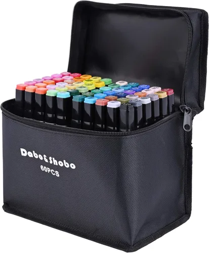 Dabo&Shobo 60 marcadores de alcohol de colores, marcadores permanentes brillantes para colorear, marcadores para libro de colorear para adultos,