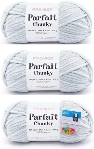 Miniatura 11 de Premier Yarns Parfait - Hilo de felpilla grueso, 3.5 onzas, peso súper voluminoso, paquete de 3 unidades con soportes para punto de Bella (chocolate)