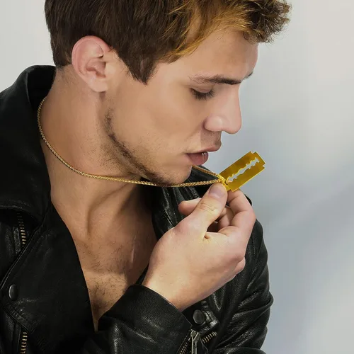 Miniatura 2 de U7 Punk Necklaces Stainless Steel 18K Gold Plated Large Hip Hop DaggerKnifeSwordSteampunk GearLarge Razor Blade Pendant Necklace for Men Women