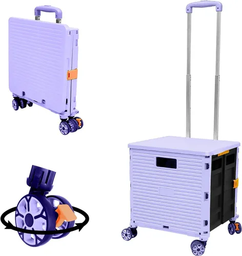 Miniatura 21 de FELICON SELORSS Carro de Utilidad Plegable Carro de Mano Plegable con Mango Telescópico de Plástico Resistente Cesta Plegable de 4 Ruedas Giratorias