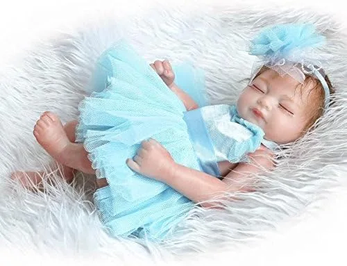 Miniatura 5 de Pinky - Mini muñeca de vinilo duro de silicona de cuerpo completo de 10.2 in, muñecas recién nacidas realistas con vestido azul, regalo