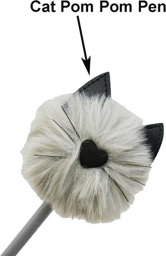 Miniatura 6 de Maydahui 6 bolígrafos de gel de peluche con forma de gato con pompón de piel esponjosa, con 12 recambios de bolígrafo, tinta negra para oficina