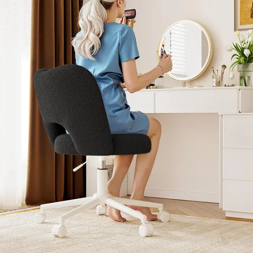 Miniatura 25 de DurayLoly Silla de Tocador con Ruedas Rosa, Linda Silla de Tocador con Respaldo, Silla de Escritorio Ultra-Suave de Felpa, Silla de Oficina Pequeña