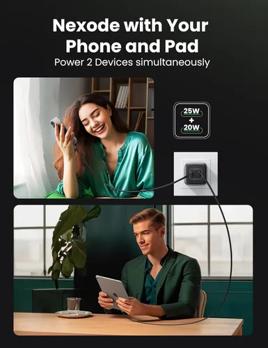 Miniatura 4 de UGREEN Cargador USB 45W C para iPhone 17, Bloque de Carga de Pared GaN PPS Plegable de 2 Puertos Nexode Soporta Carga Súper Rápida Samsung 2.0