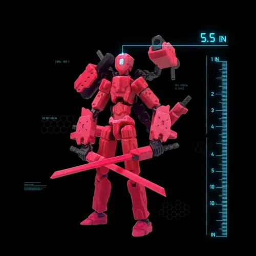 Miniatura 7 de Figura de acción T13 con cañón láser, robot Titan 13 rojo impreso en 3D articulado articulado articulado coleccionable, montaje coleccionable