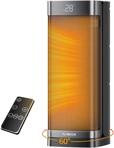 Flymoon Calentador de espacio para uso en interiores, calentador portátil de 1500 W con control remoto, protección contra sobrecalentamiento y