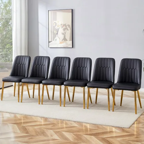 Miniatura 32 de Juego de 2 sillas de comedor modernas, sillas de comedor de piel sintética con cojín grueso y patas de metal, sillas de cocina negras para comedor
