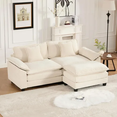 Miniatura 14 de Sofá modular negro de 111.5 pulgadas, sofás seccionales grandes de 3 plazas para sala de estar, sofá nube de tela de felpilla de gran