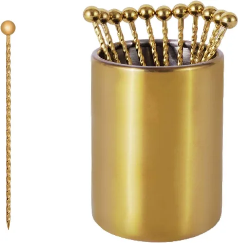 Miniatura 10 de Lexenic Juego de 12 púas de cóctel de metal de 4.3 pulgadas + kit de soporte, juego de pinchos reutilizables de acero inoxidable 304 prémium para 1