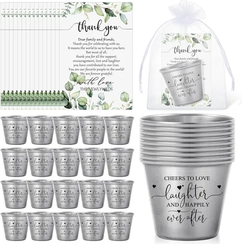 Miniatura 14 de Uiifan Juego de 50 Vasos de Chupito para Bodas, Favores a Granel para Invitados, Vasos de Chupito para Celebrar el Amor, Vasos de Chupito de Acero