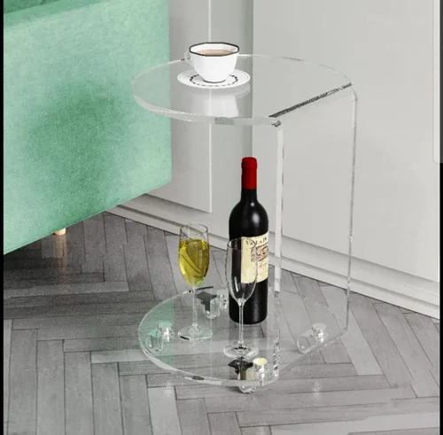 Miniatura 2 de ONELUX Mesa de sofá lateral redonda de acrílico en forma de C con ruedas, mesa de decoración rodante transparente para sala de estar o dormitorio