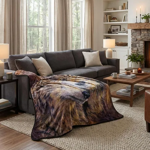 Miniatura 6 de Bedford Home Manta de lobo – Par de lobos estampada de 80 x 92 pulgadas – Manta gruesa de felpa gruesa de 8 libras de imitación de visón Queen