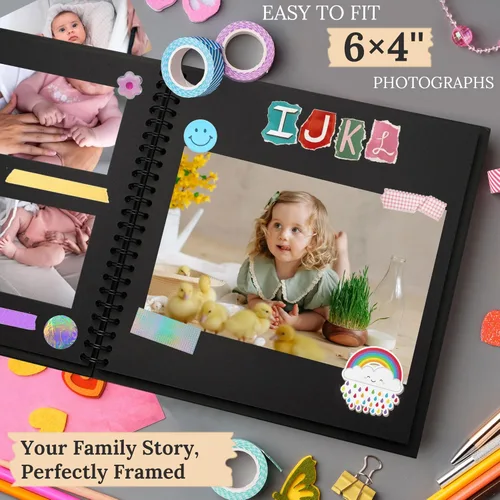 Miniatura 5 de Álbum de recortes de 7 x 7 pulgadas, álbum de recortes DIY de tapa dura de papel kraft, álbumes de fotos, 40 páginas, perfecto para fotos de 4 x 6