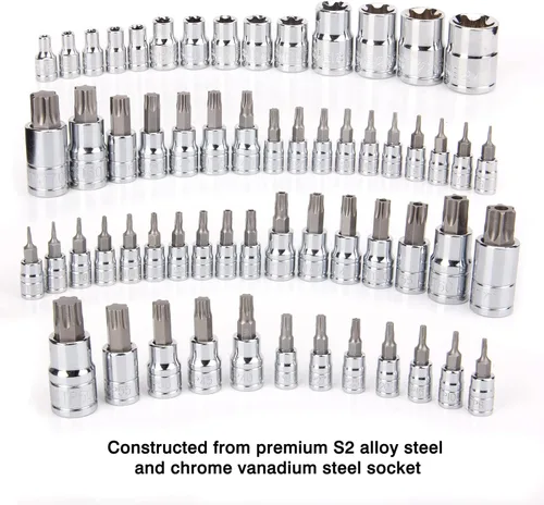 Miniatura 5 de CASOMAN Master Torx Bit Socket y Torx externo juego de 60 piezas, acero S2 y Cr-V, E4-E24, T6-T70, TT6-TT70, TP8-TP60