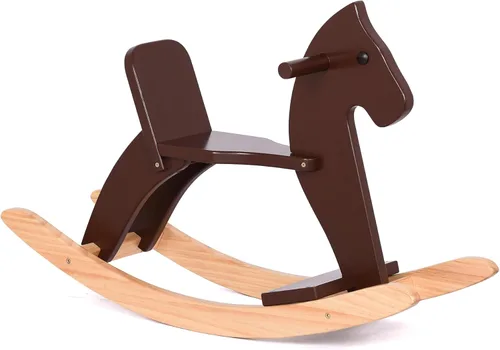 Miniatura 9 de Caballo mecedor de madera para bebé, juguete para niños pequeños, diseño clásico de madera maciza con pedal cómodo y respaldo seguro, regalo ideal